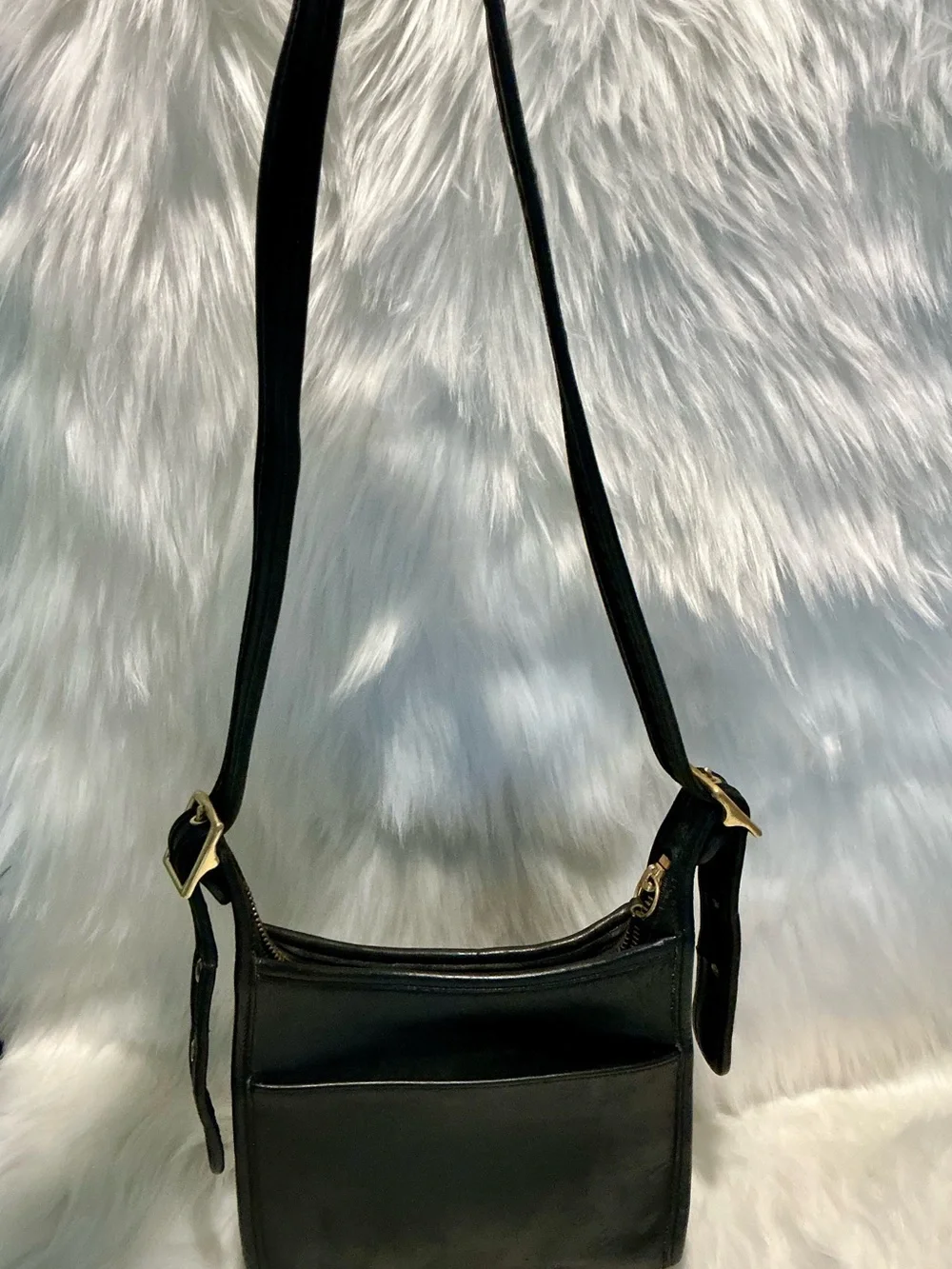 Coach Black Leather Crossbody Bag with Gold Hardware